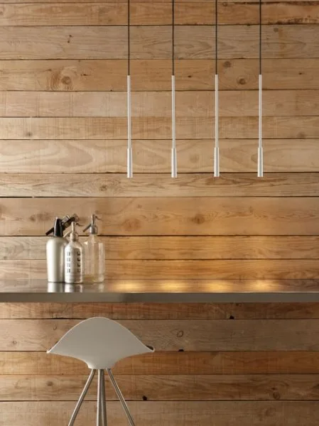 Carpyen LED pendant lights over a kitchen counter with a wooden wall